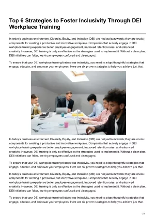 Top 6 Strategies to Foster Inclusivity Through DEI Workplace Training