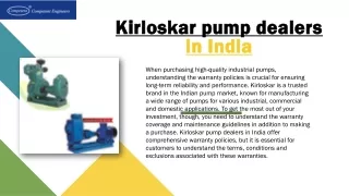 Understanding the Warranty Policies of Kirloskar Pump Dealers in India