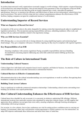 “How Cultural Understanding Enhances the Effectiveness of IOR Services”