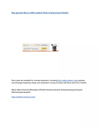 Buy genuine Bunn coffee makers Parts at best prices PartsFe