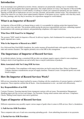 A Beginner's Guide to Importer of Record Services