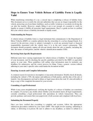 Steps to Ensure Your Vehicle Release of Liability Form is Legally Valid