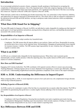 IOR vs. EOR: Understanding the Differences in Import/Export