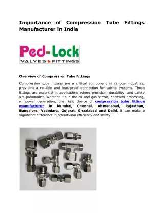 Importance of Compression Tube Fittings Manufacturer in India