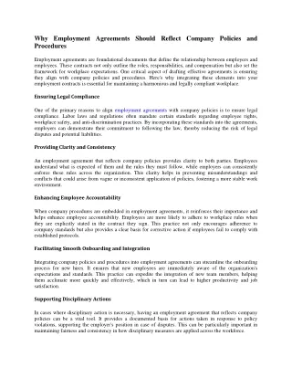 Why Employment Agreements Should Reflect Company Policies and Procedures