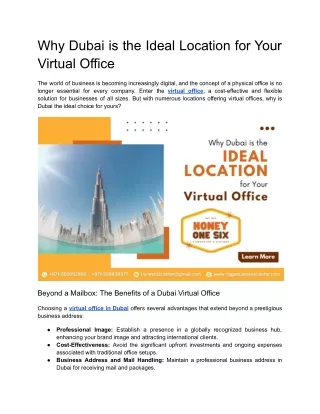 Why Dubai is the Ideal Location for Your Virtual Office