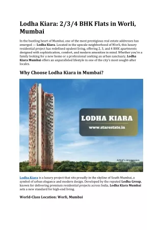 Lodha Kiara | Premium Flats in Worli Mumbai