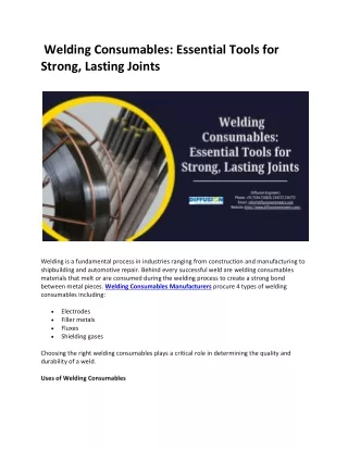 Welding Consumables Essential Tools for Strong Lasting Joints