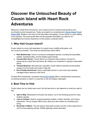 Discover the Untouched Beauty of Cousin Island with Heart Rock Adventures