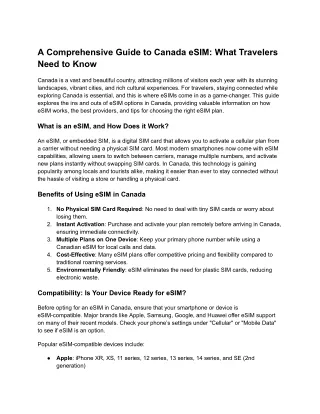 A Comprehensive Guide to Canada eSIM_ What Travelers Need to Know