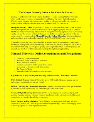 Why Manipal University Online is Best Choice for Learners
