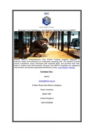 Empower Your Workforce: Lone Worker Training Solutions by NNTC