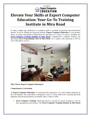 Unlock Your Potential at Excel Computer Training Institute in Mira Road