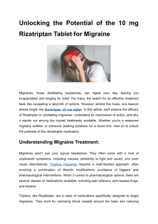 Unlocking the Potential of the 10 mg Rizatriptan Tablet for Migraine