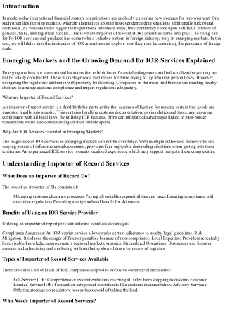 Emerging Markets and the Growing Demand for IOR Services Explained