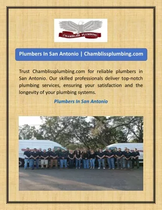 Plumbers In San Antonio Chamblissplumbing.com