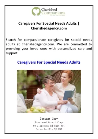 Caregivers For Special Needs Adults  Cherishedagency.com