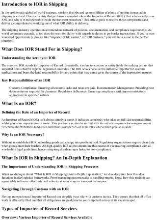 What Is IOR in Shipping? An In-Depth Explanation