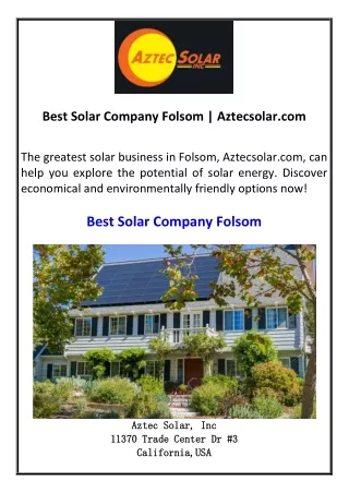 Best Solar Company Folsom  Aztecsolar.com