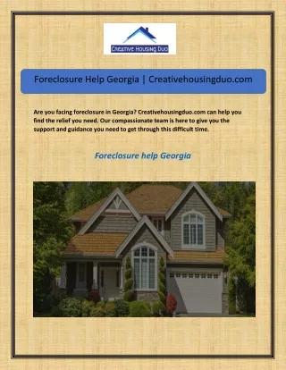 Foreclosure Help Georgia  Creativehousingduo.com