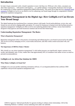 Reputation Management in the Digital Age: How GoHighLevel Can Elevate Your Brand