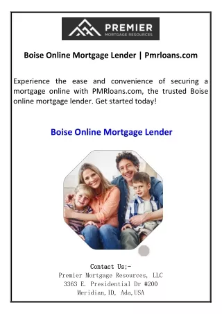 Boise Online Mortgage Lender Pmrloans.com