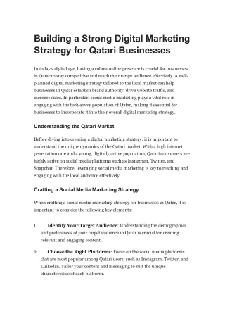 Building a Strong Digital Marketing Strategy for Qatari Businesses