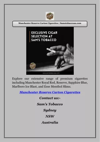 Manchester Reserve Carton Cigarettes | Samstobaccoau.com