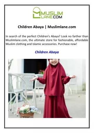Children Abaya Muslimlane.com