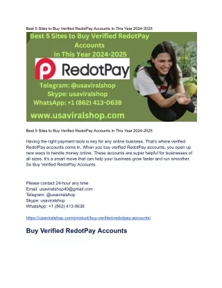 Best 5 Sites to Buy Verified RedotPay Accounts in This Year 2024-2025
