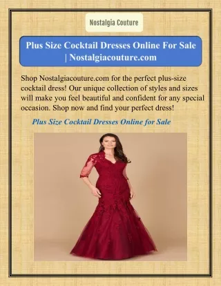 Plus Size Cocktail Dresses Online For Sale  Nostalgiacouture.com