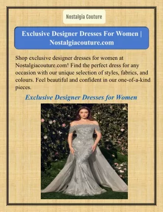 Exclusive Designer Dresses For Women  Nostalgiacouture.com