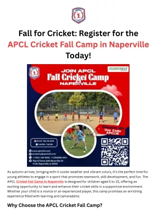 Fall for Cricket Register for the APCL Cricket Fall Camp Today!