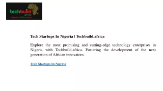 Tech Startups In Nigeria Techbuild.africa