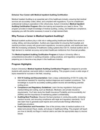 Enhance Your Career with Medical Inpatient Auditing Certification