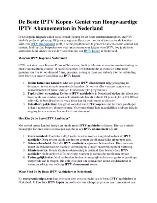 De Beste IPTV Kopen- Geniet van Hoogwaardige IPTV Abonnementen in Nederland