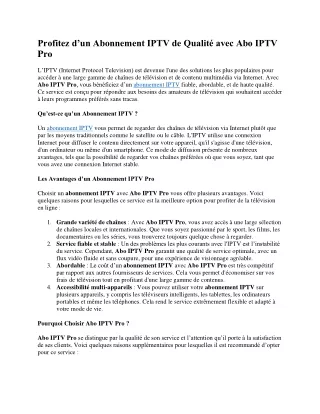 Profitez d and rsquoun Abonnement IPTV de Qualit and eacute avec Abo IPTV Pro