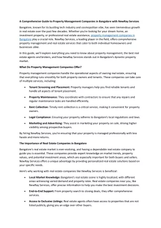 A Comprehensive Guide to Property Management Companies in Bangalore with NewRay