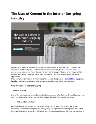 The Uses of Cement in the Interior Designing Industry