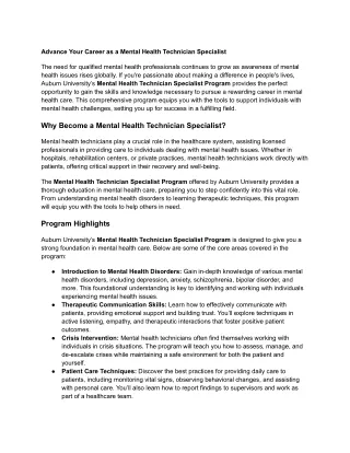 Advance Your Career as a Mental Health Technician Specialist