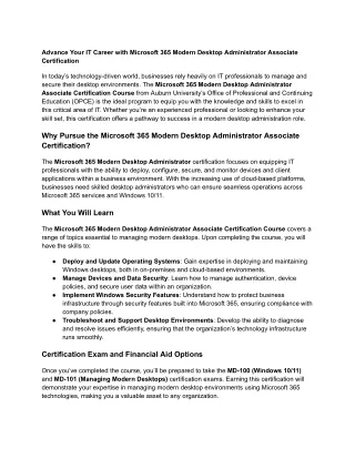 Advance Your IT Career with Microsoft 365 Modern Desktop Administrator Associate Certification