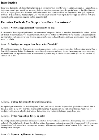 Entretien Facile de Vos Supports en Bois: Nos Astuces!