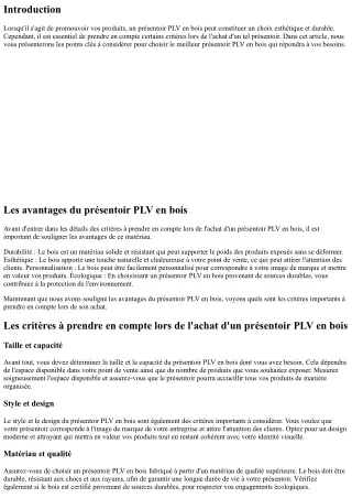 Les critères à prendre en compte lors de l'achat d'un présentoir PLV en bois