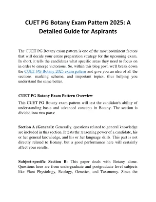 CUET PG Botany Exam Pattern 2025: A Detailed Guide for Aspirants