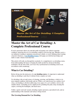 Master the Art of Car Detailing: A Complete Professional Course