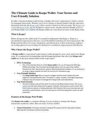 The Ultimate Guide to Kaspa Wallet- Your Secure and User-Friendly Solution