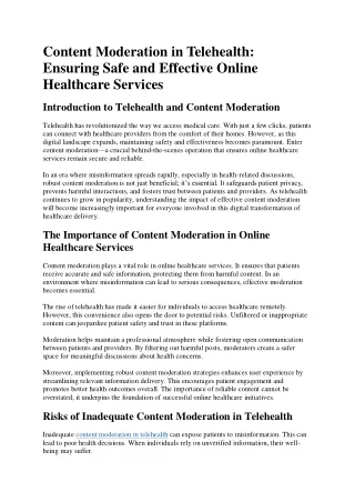 Content Moderation in Telehealth: Ensuring Safe and Effective Online Healthcare