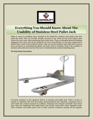 Everything You Should Know About The Usability of Stainless Steel Pallet Jack