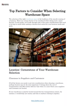 Top Factors to Consider When Selecting Warehouse Space