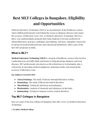 Best MLT Colleges in Bangalore, Eligibility and Opportunities